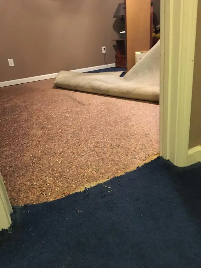 Carpet pad removal revealing water damage during Drying & Dehumidification in Makaha